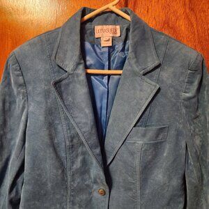 Women's Size 14 Vintage Ultrasuede Brand Fabric Blue 2 Button Blazer/Jacket